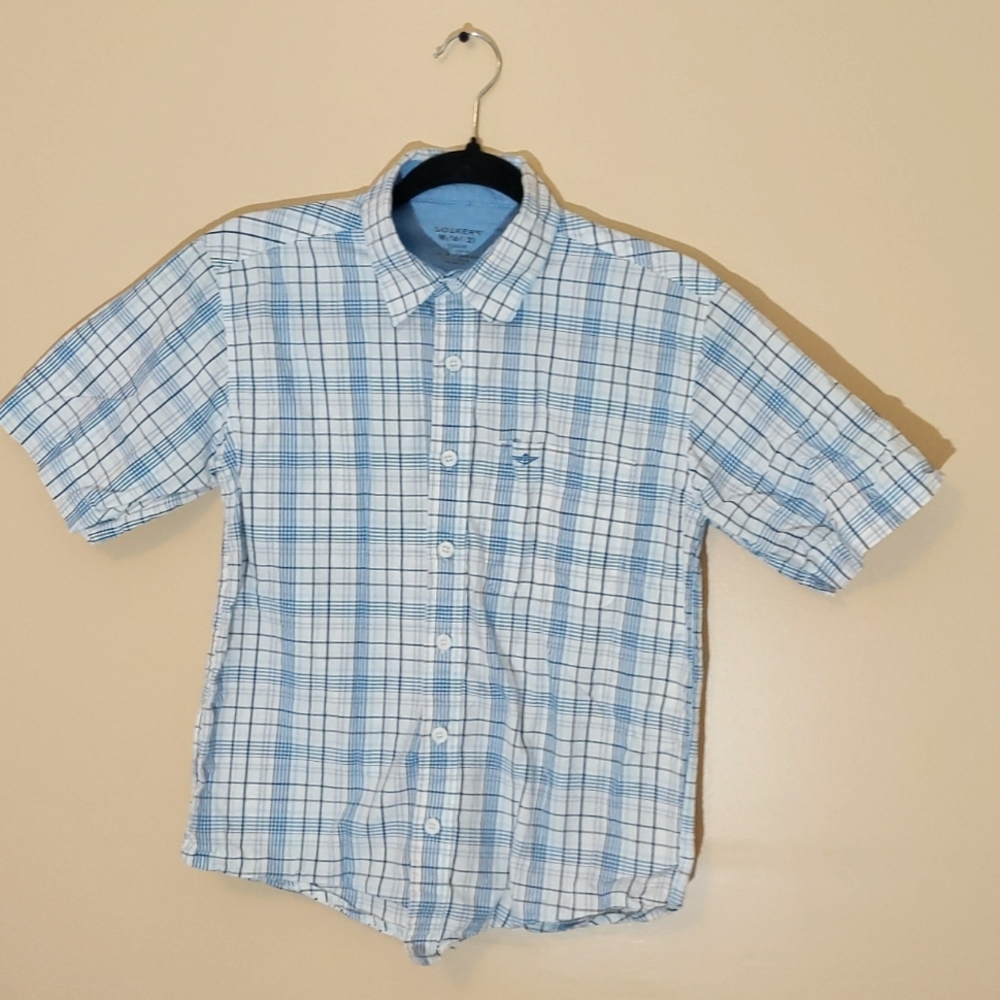 Dockers| Blue & Black Checkered Short Sleeved Shirt Front Pocket Cotton